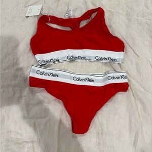 Calvin Klein Modern Cotton Bralette and Thong size S color Red